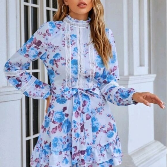 FLORAL, TIERED, RUFFLED,  CUT OUT, ZIPPER MINI DRESS - Picture 7 of 10